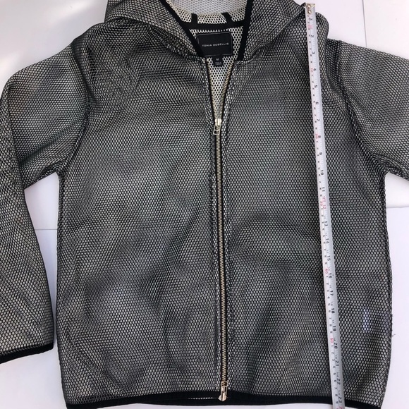 Tonia Debellis silver grey net jacket Designer Longsleeve Mesh Hooded Zip - Picture 5 of 14